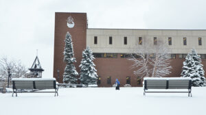 Gumberg Library in the Snow
