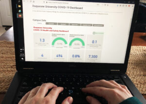Photo of COVID-19 dashboard on laptop